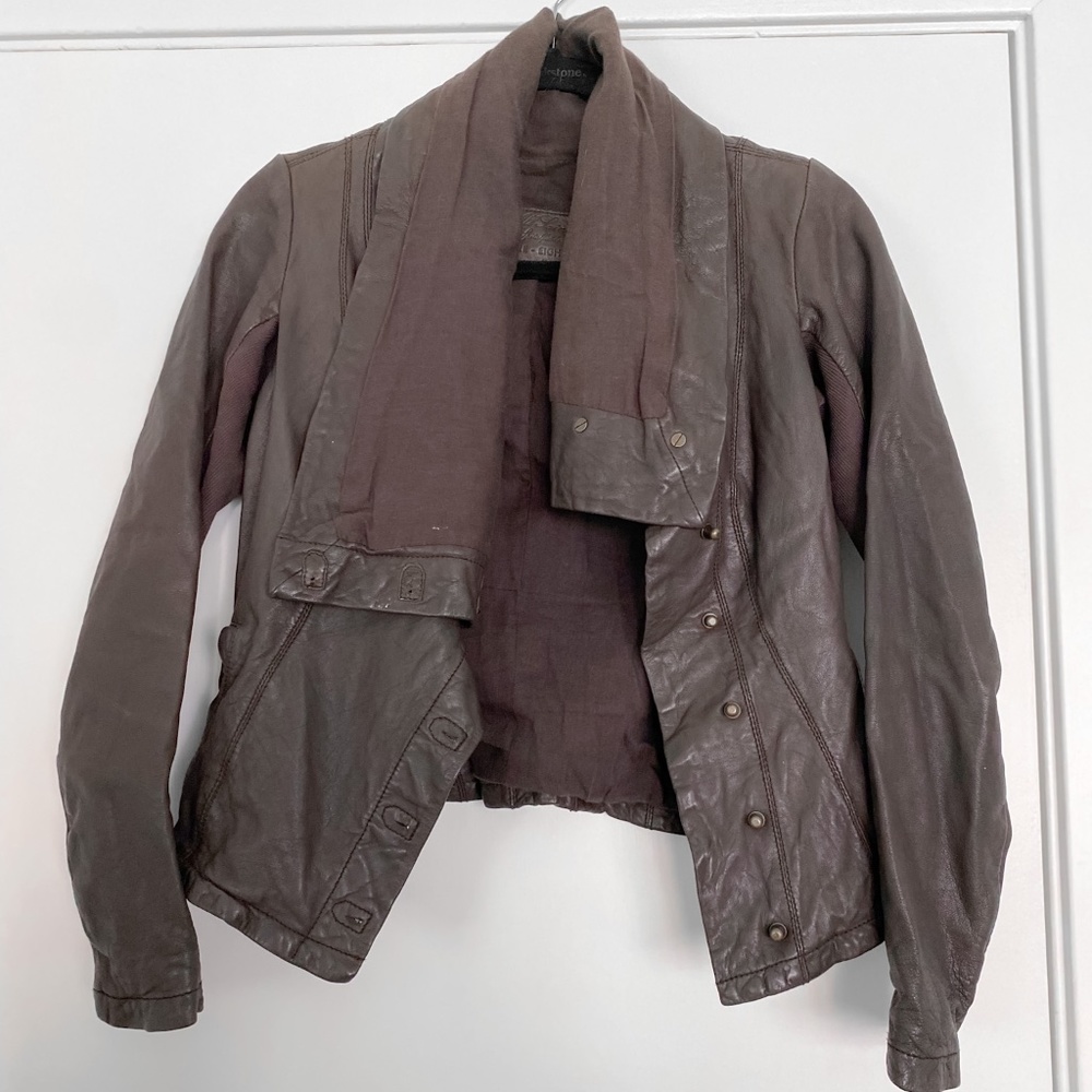 All Saints Spitalfields Brown Leather Jacket
